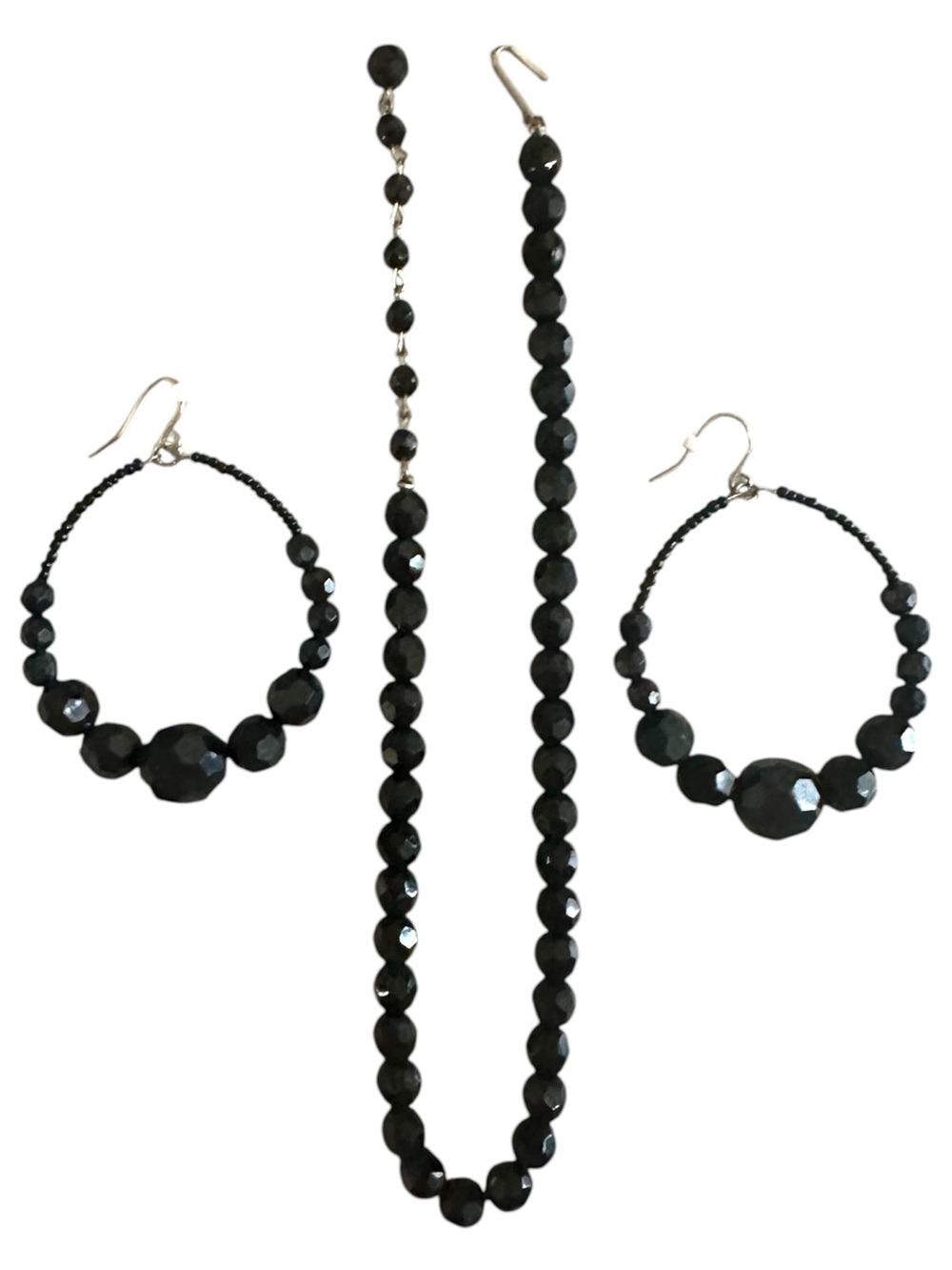 Black Beaded Necklace and Hoop Earring Set